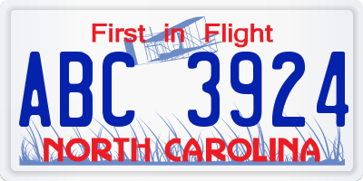 NC license plate ABC3924