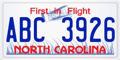 NC license plate ABC3926