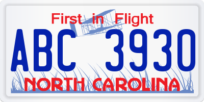 NC license plate ABC3930