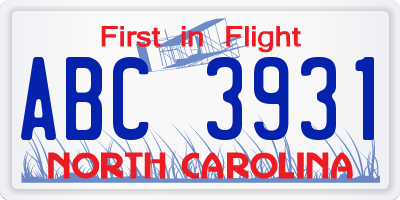 NC license plate ABC3931