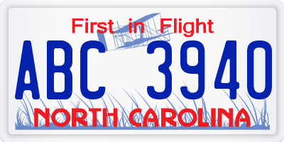 NC license plate ABC3940