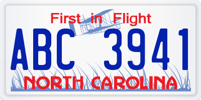 NC license plate ABC3941
