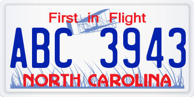 NC license plate ABC3943