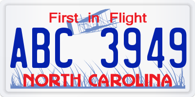 NC license plate ABC3949