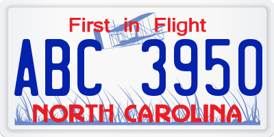 NC license plate ABC3950