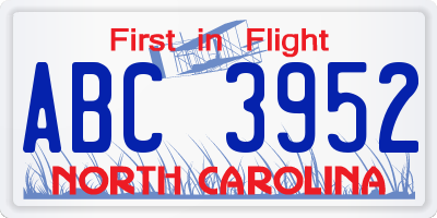 NC license plate ABC3952