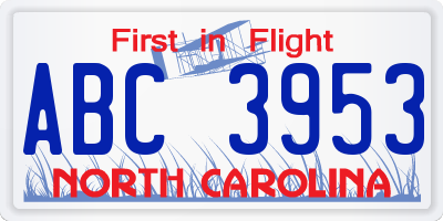 NC license plate ABC3953