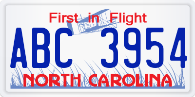 NC license plate ABC3954