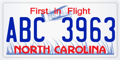 NC license plate ABC3963