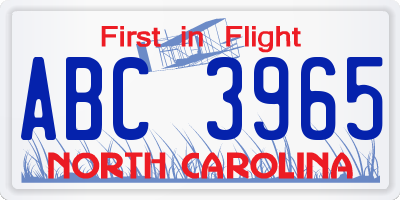 NC license plate ABC3965