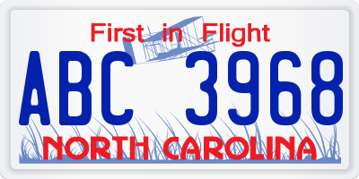 NC license plate ABC3968
