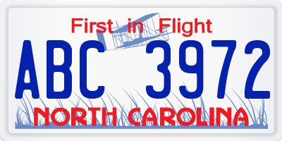 NC license plate ABC3972