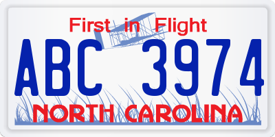 NC license plate ABC3974