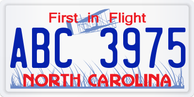 NC license plate ABC3975