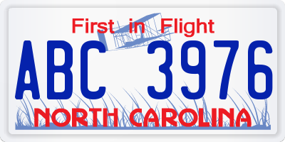 NC license plate ABC3976