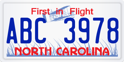 NC license plate ABC3978