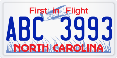 NC license plate ABC3993