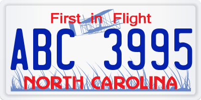 NC license plate ABC3995
