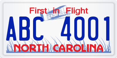 NC license plate ABC4001
