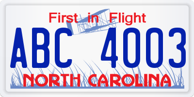 NC license plate ABC4003