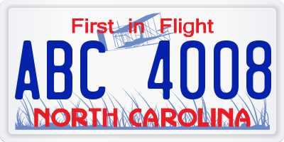 NC license plate ABC4008