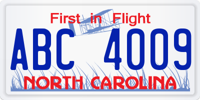 NC license plate ABC4009