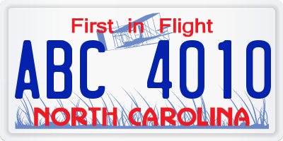 NC license plate ABC4010