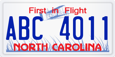 NC license plate ABC4011