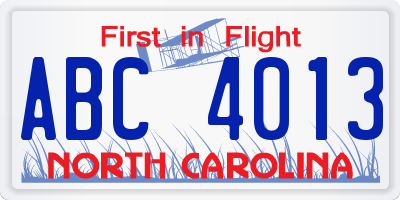 NC license plate ABC4013