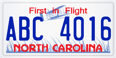 NC license plate ABC4016