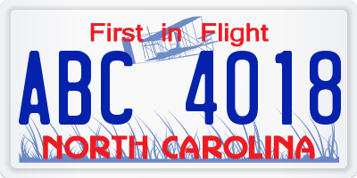 NC license plate ABC4018
