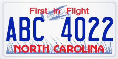 NC license plate ABC4022