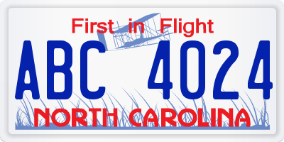 NC license plate ABC4024