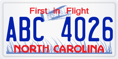 NC license plate ABC4026