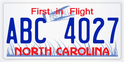 NC license plate ABC4027
