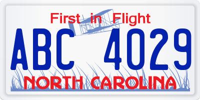 NC license plate ABC4029