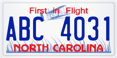 NC license plate ABC4031