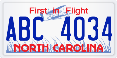 NC license plate ABC4034