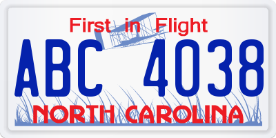 NC license plate ABC4038
