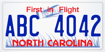NC license plate ABC4042