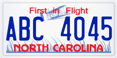 NC license plate ABC4045