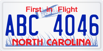 NC license plate ABC4046
