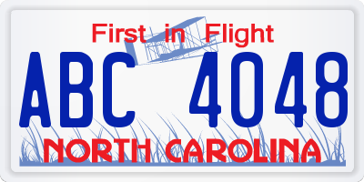 NC license plate ABC4048