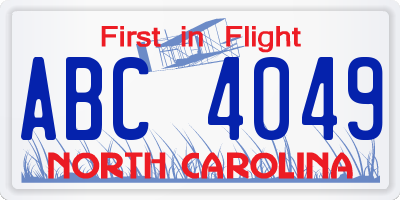 NC license plate ABC4049