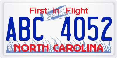 NC license plate ABC4052