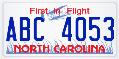 NC license plate ABC4053