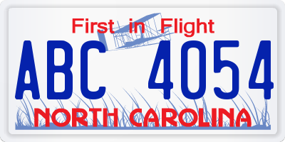 NC license plate ABC4054