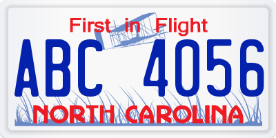 NC license plate ABC4056