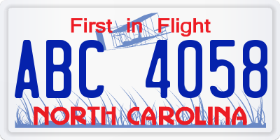 NC license plate ABC4058
