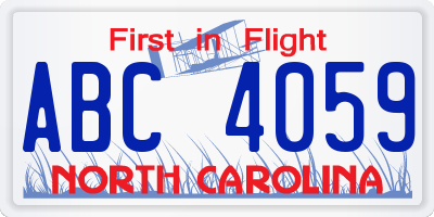 NC license plate ABC4059